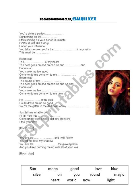 boom boom clap song lyrics. - ESL worksheet by nantilla@xtec.cat