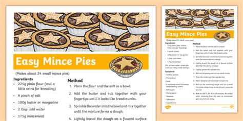 FREE! - Easy Mince Pie Recipe (teacher made)