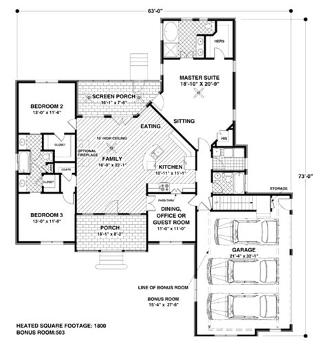 Craftsman Style House Plan - 4 Beds 3 Baths 1800 Sq/Ft Plan #56-557 ...