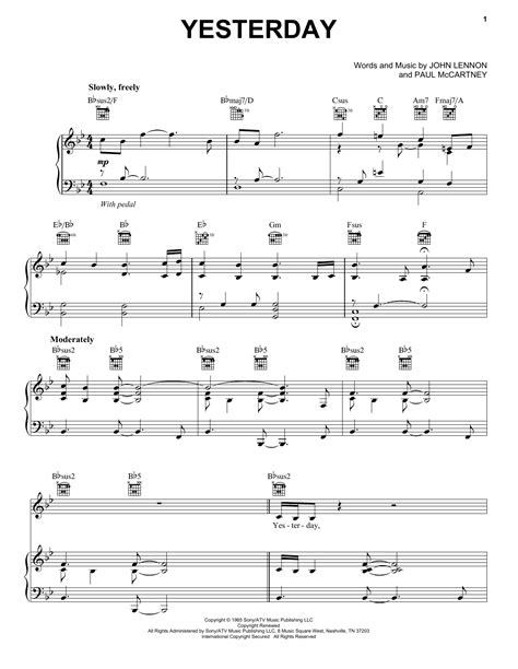 Yesterday sheet music by Neil Diamond (Piano, Vocal & Guitar (Right-Hand Melody) – 87652)