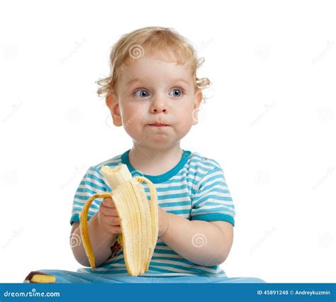 Kid Boy Eating Banana Isolated Stock Photo - Image of studio, isolated: 45891248