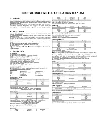 DIGITAL MULTIMETER OPERATION MANUAL | Manualzz