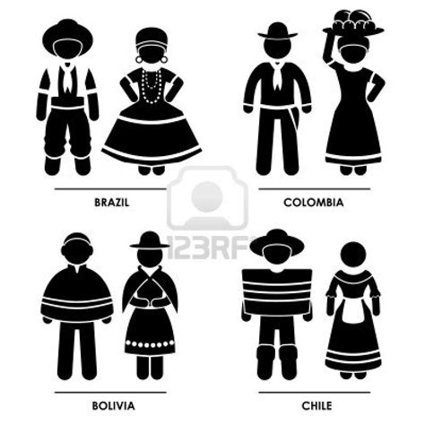 South America - Brazil Colombia Bolivia Chile Man Woman People National Traditional Costume ...