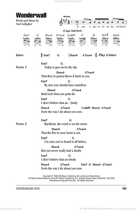 Oasis - Wonderwall sheet music for guitar (chords) [PDF]