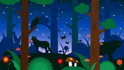 Forest at night animals silhouette cartoon background 2410145 Vector Art at Vecteezy