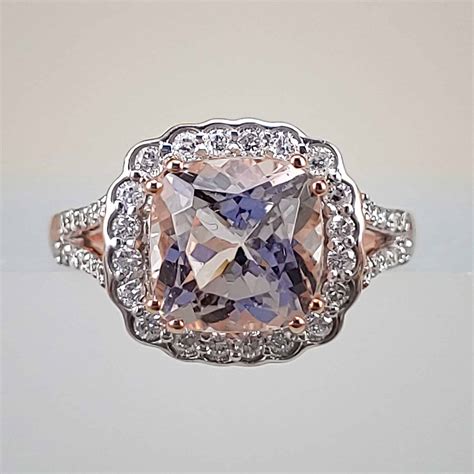 Cushion-Cut Morganite w Floral Diamond Halo in 14K Rose Gold Ring » Middleton Jewelers Cushion ...