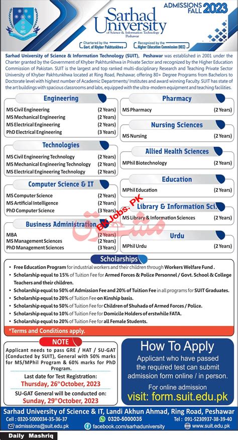 Sarhad University of Science and IT Peshawar Admission Open 2023 | BK Jobs