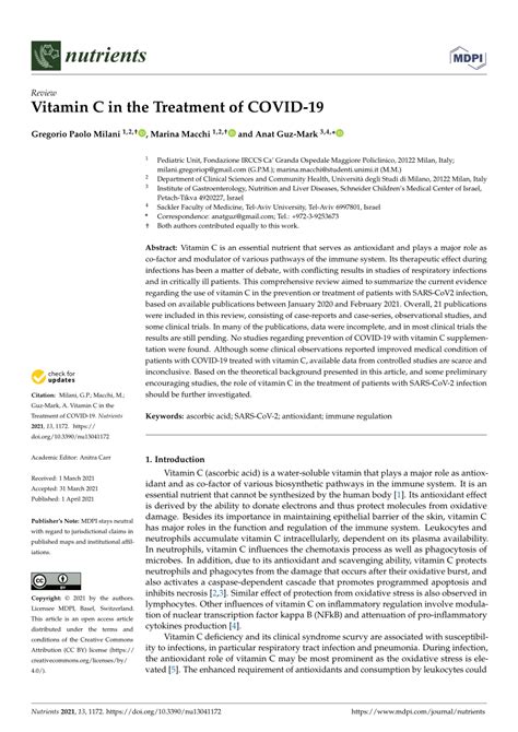 (PDF) Vitamin C in the Treatment of COVID-19