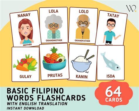 Basic Filipino Words 64 Cards Flashcards Tagalog - Etsy