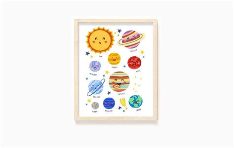 Solar System Poster, Educational Classroom Poster, Playroom Wall Art, Cute Planets Print ...