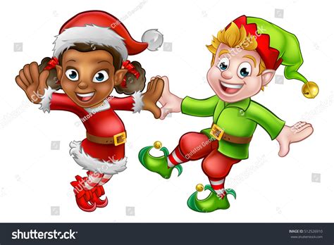 Two Dancing Cartoon Christmas Elves Santas Stock Vector (Royalty Free ...