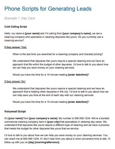 Cold Calling Script - 10+ Examples, Format, Doc, Pdf