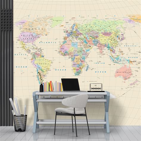 Neutral Sepia World Map Wallpaper for Kids | 🥇MyCuteStickons