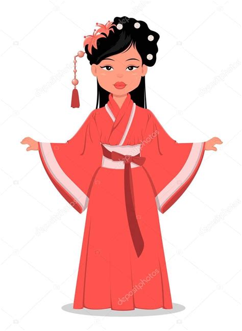 Chinese girl cartoon characters | Chinese girl character in beautiful traditional clothes and ...