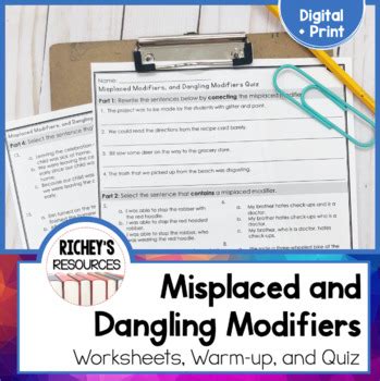 Misplaced and Dangling Modifiers Grammar Set by Richey's Resources