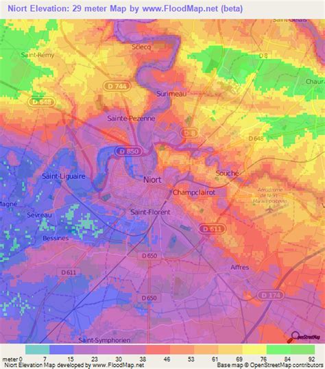 Elevation of Niort,France Elevation Map, Topography, Contour