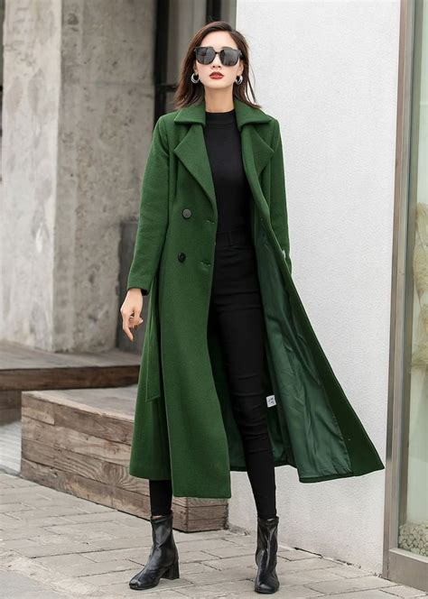 Green British Style Long Wool Coat, Warm Coat Women, Vintage Style ...