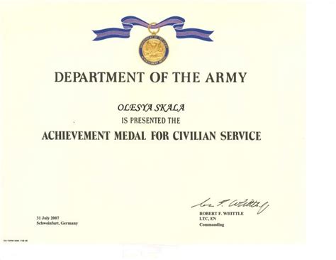 US Army Achievement Medal for Civilian Service