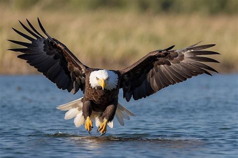 A bald eagle is landing on the water | Premium AI-generated image