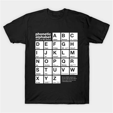 Funny Phonetic Alphabet Chart When On The Phone - Phonetic - T-Shirt | TeePublic