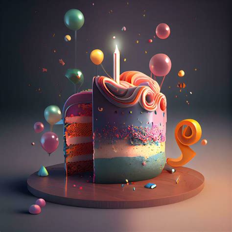 cumpleaños pastel con velas y globos, 3d representación. computadora digital dibujo., ai ...