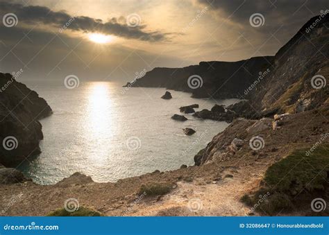 Spring Sunset at High Tide at Kynance Cove Stock Image - Image of rock ...