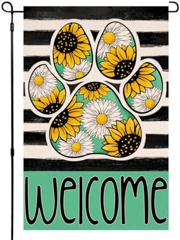 Amazon.com : BLKWHT Summer Sunflower Garden Flag 12x18 Vertical Double Sided Dog Paw Daisy ...