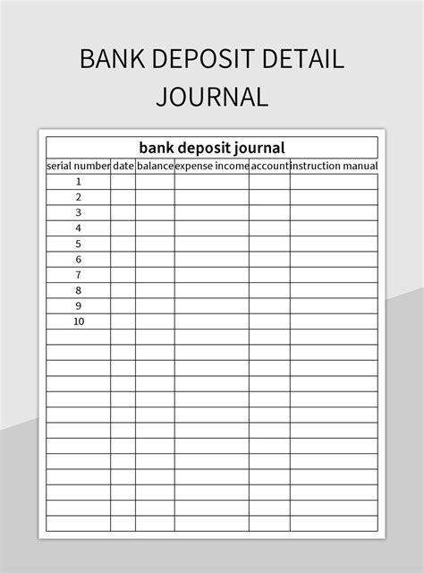 Bank Deposit Detail Journal Excel Template And Google Sheets File For Free Download - Slidesdocs