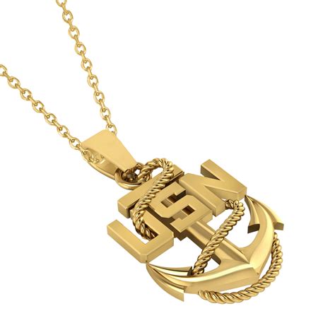 Men's United States Navy Anchor Pendant Necklace 14k Yellow Gold - AZ117