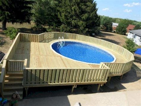 25 Top Oval Above Ground Swimming Pools Design with Decks | Backyard ...