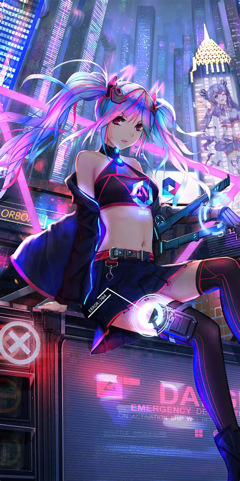 1080x2160 Anime Cyber Girl Neon City One Plus 5T,Honor 7x,Honor view 10 ...