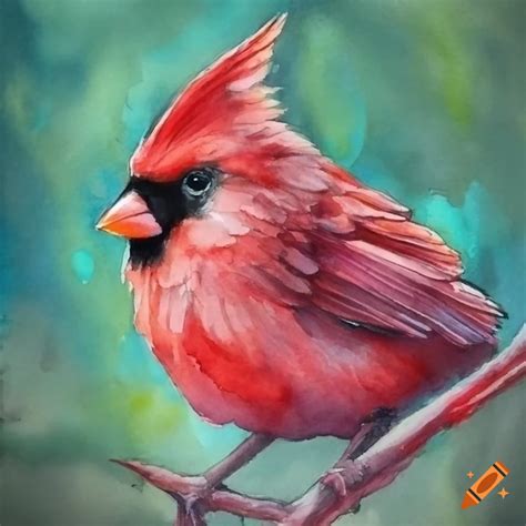 Watercolor painting of a red cardinal on Craiyon