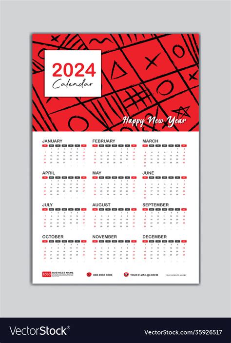 Wall calendar 2024 template design Royalty Free Vector Image