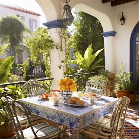 Premium Photo | A Mediterraneaninspired outdoor patio with comfortable ...