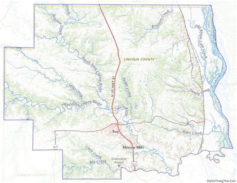 Topographic map of Lincoln County, Missouri | Map, Lincoln county, Missouri