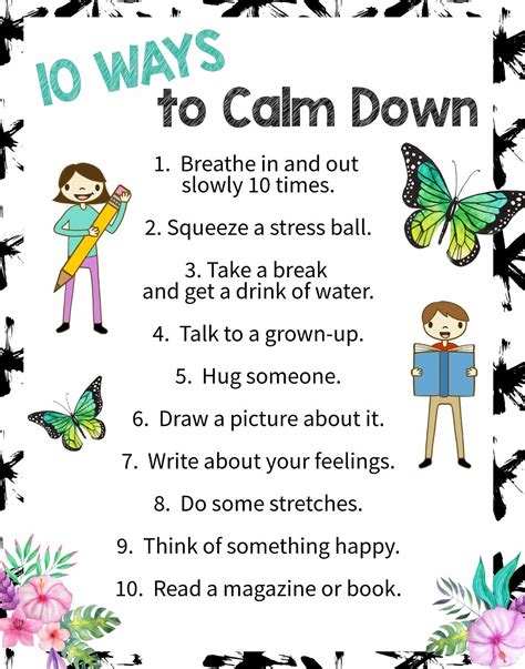 10 Ways to Calm Down Free Printable Poster | Mindfulness for kids, Coping skills, Social ...