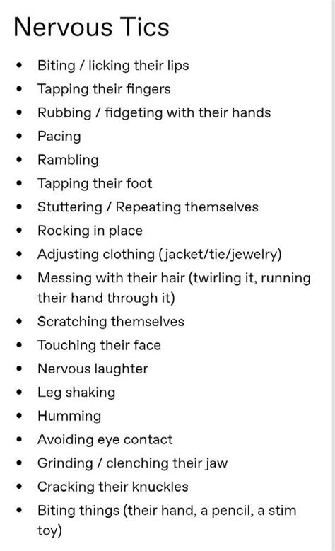 A list of nervous habits and tics for writing character traits Writing ...