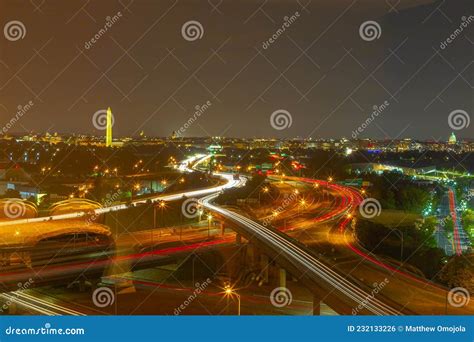 Washington DC Night Photography Aerial View. Washington Monument and Congress at Night Stock ...
