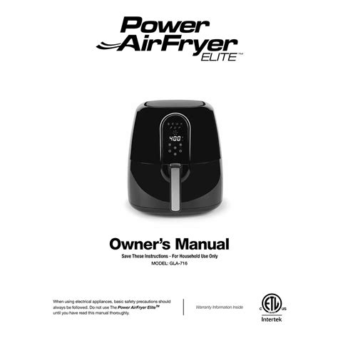 Power AirFryer Elite 5.5-quart GLA-716 User Manual