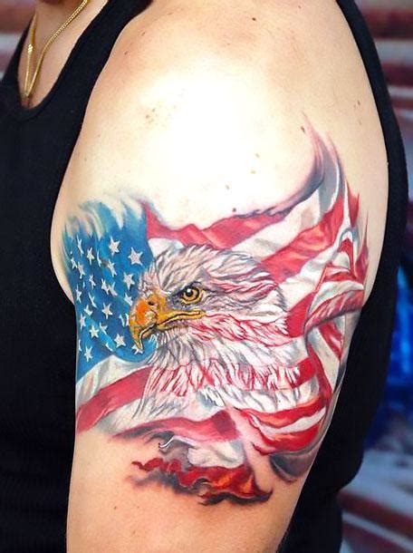 Eagle American Flag Tattoo on Shoulder Tattoo Idea