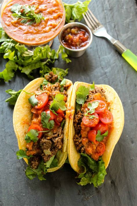 Ground Beef Tacos with Loaded Refried Bean Sauce - Layers of Happiness