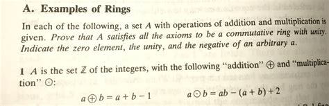 Examples of Rings In each of the following, a set A | Chegg.com