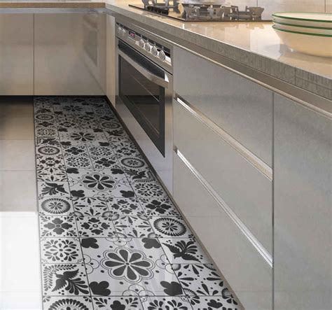 Black and cream kitchen tiles kitchen flooring - TenStickers