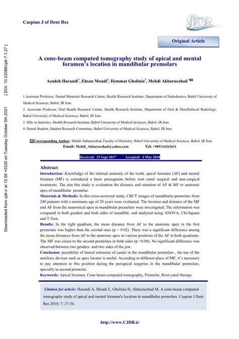 A Cone-Beam Computed Tomography Study of Apical and Mental Foramen's ...