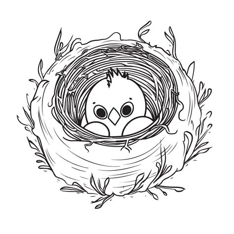 Small Bird In Nest Coloring Pages Outline Sketch Drawing Vector ...