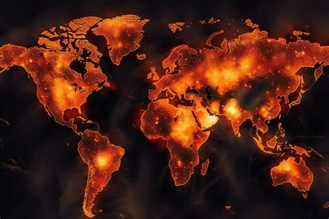 Premium AI Image | Earth world map indicating places on fire