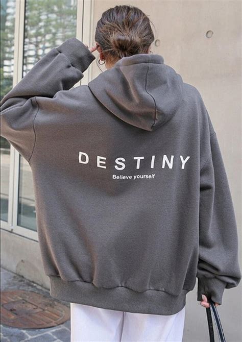 DESTINY Hoodie, Women Gray Oversize Hoodie, Trendy Sweatshirt - Etsy