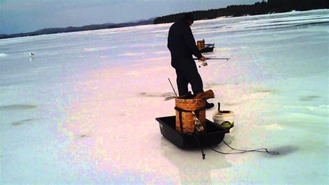 SUNP0005 Ice fishing Sebago Lake Maine - YouTube