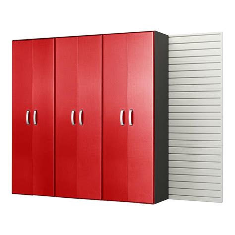 Flow Wall Modular Wall Mounted Garage Cabinet Storage Set in White/Red Carbon Fiber (3-Piece ...