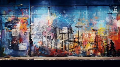 Vibrant and Eye-Catching Mural of a Cityscape stock photo | Creative ...